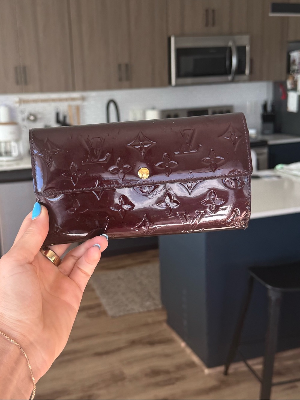 Authentic LV Patent Leather Trifold Wallet - Deep Burgundy